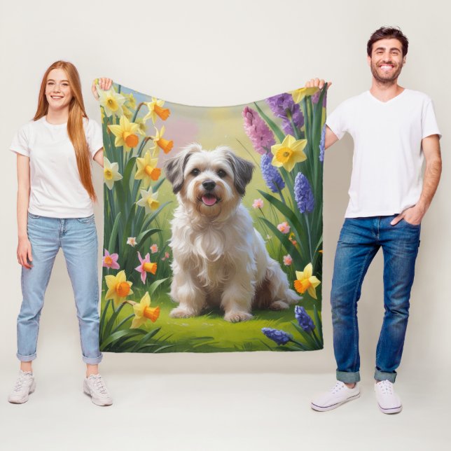 Havanese Dog Spring Flowers Painting  Fleece Blanket (In Situ)