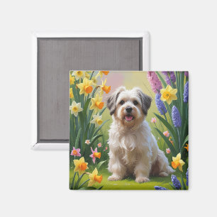 Havanese Dog Spring Flowers Painting  Magnet