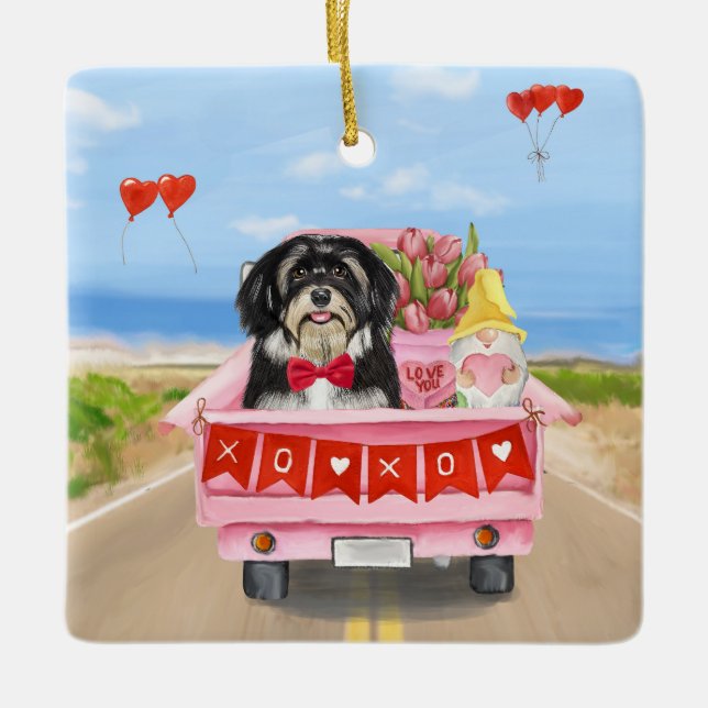 Havanese Dog Valentine's Day Truck Ceramic Ornament (Front)