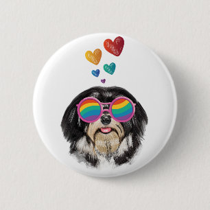 Havanese Dog with Hearts Valentine's Day 6 Cm Round Badge