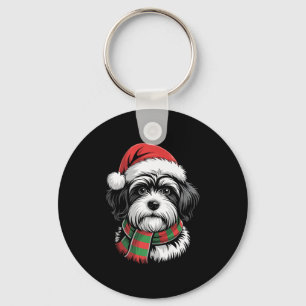 Havanese Dog Xmas Santa Hat Scarf Christmas Costum Key Ring