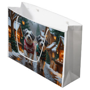 Havanese Dogs Christmas Snow Holiday  Large Gift Bag