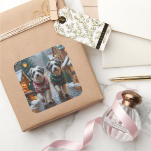 Havanese Dogs Christmas Snow Holiday  Square Sticker