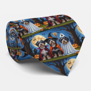 Havanese Dogs Pumpkin Halloween Funny  Tie
