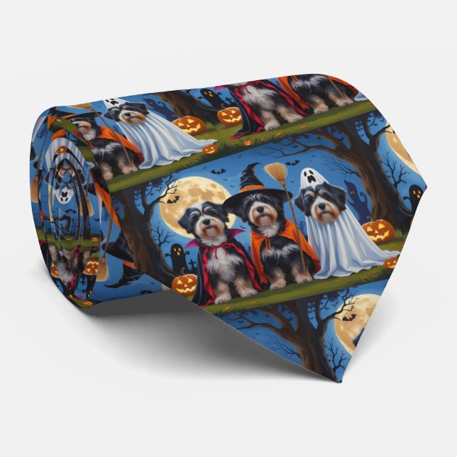Havanese Dogs Pumpkin Halloween Funny  Tie (Rolled)