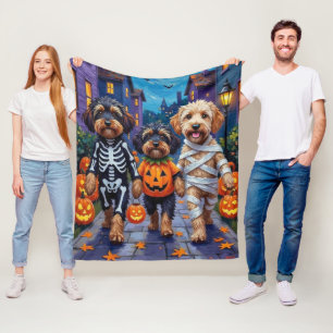 Havanese Dogs Trick-or-Treating Halloween Costumes Fleece Blanket