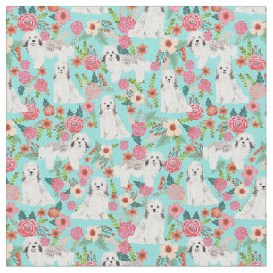havanese florals dogs mint fabric