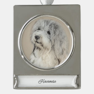 Havanese (Gold Sable) Painting - Original Dog Art Silver Plated Banner Ornament