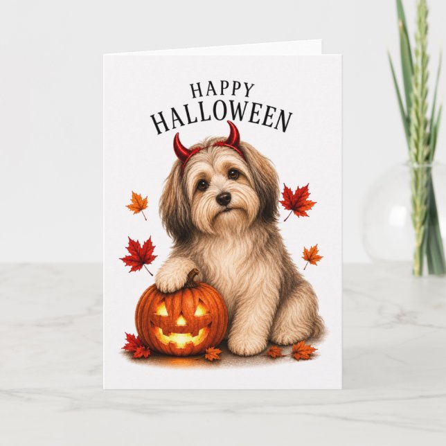 Havanese Halloween Devil Dog Card (Front)