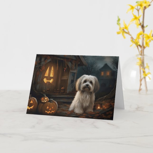 Havanese Halloween Scary Card (Yellow Flower)
