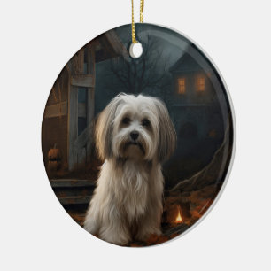 Havanese Halloween Scary Ceramic Tree Decoration