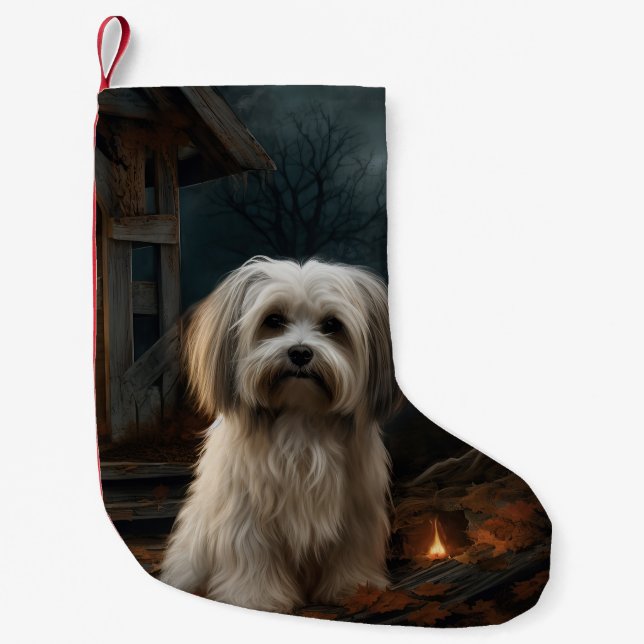 Havanese Halloween Scary Small Christmas Stocking (Front)