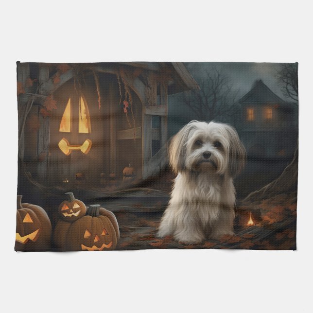 Havanese Halloween Scary Tea Towel (Horizontal)
