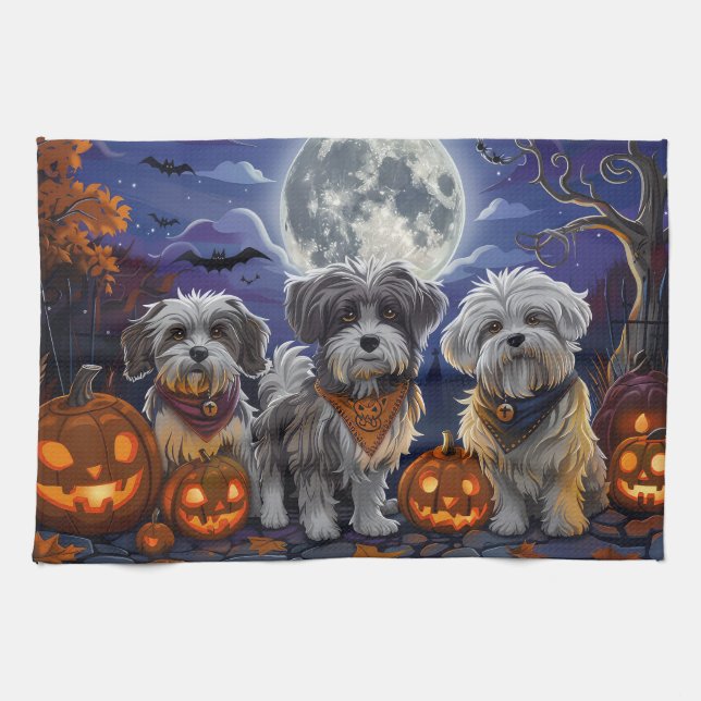 Havanese Halloween Spooky Tea Towel (Horizontal)