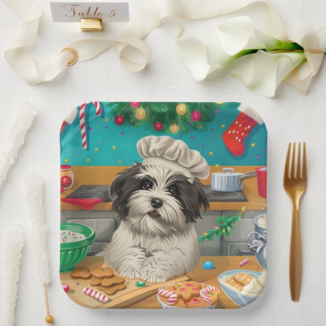 Havanese Holiday Baking: Festive Christmas Paper Plate (Wedding)
