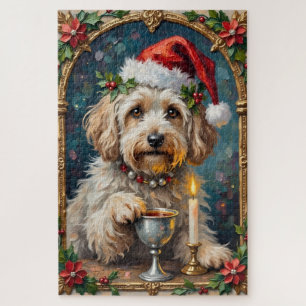 Havanese Illuminated Manuscript Christmas Hat Jigsaw Puzzle