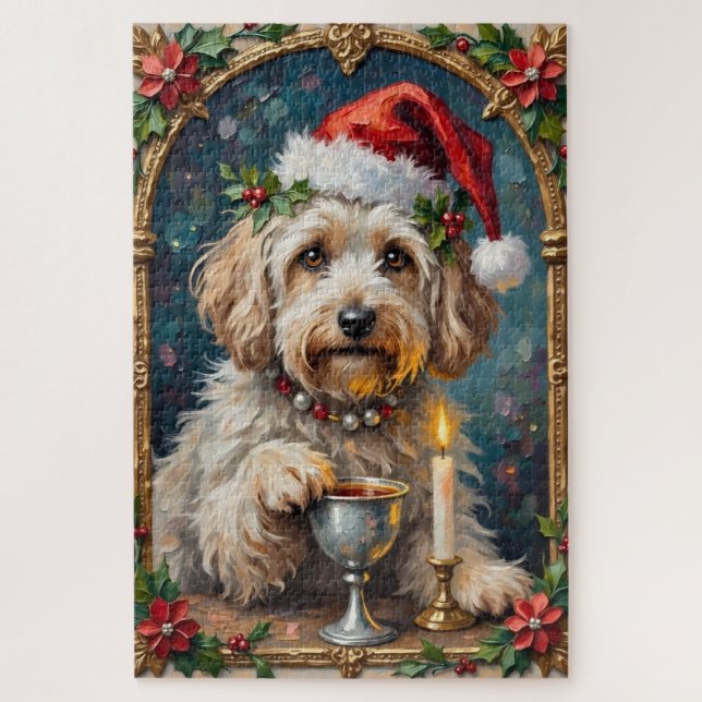 Havanese Illuminated Manuscript Christmas Hat Jigsaw Puzzle (Vertical)
