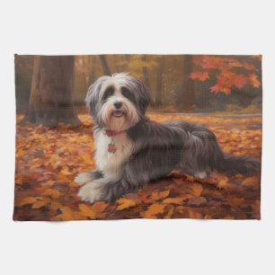 Havanese in Autumn Leaves Fall Inspire  Tea Towel