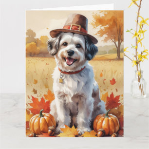 Havanese In Autumn Leaves Thanksgiving Art Card