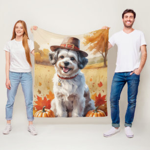 Havanese In Autumn Leaves Thanksgiving Art Fleece Blanket