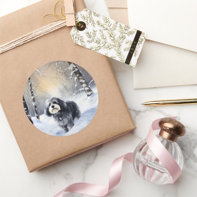 Havanese Let It Snow Christmas Classic Round Sticker (Gifting)