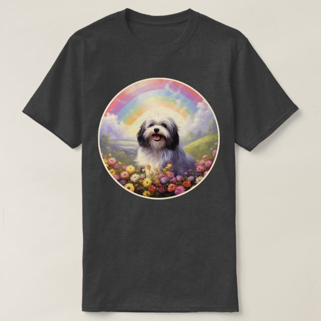 Havanese Memorial Rainbow Bridge Colourful Dog Art T-Shirt (Design Front)