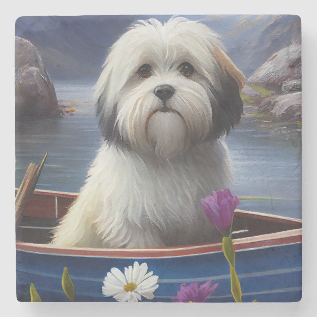 Havanese on a Paddle: A Scenic Adventure Stone Coaster (Front)