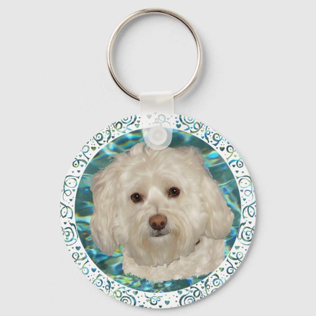 Havanese on Turquoise Water Key Ring (Front)