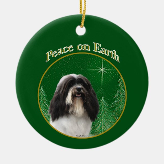 Havanese Peace Keychain Ceramic Tree Decoration (Front)