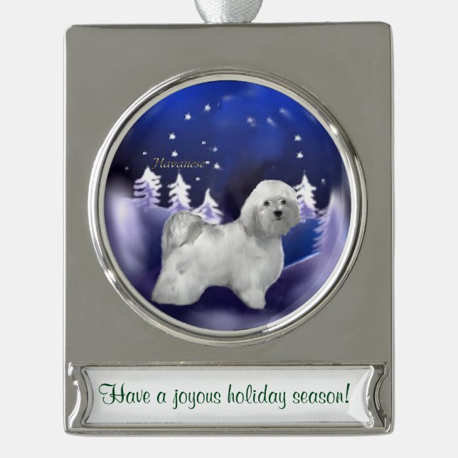 Havanese Personalised Christmas Silver Plated Banner Ornament (Front)