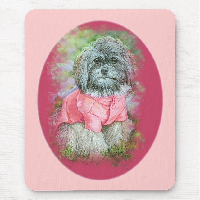 Havanese Pink Coat Art Portrait Mouse Pad (Front)