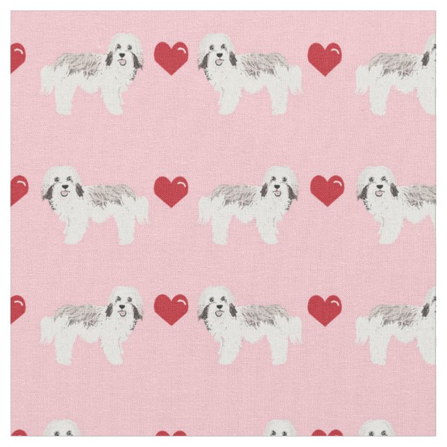 havanese pink hearts love dog fabric (Close Up)