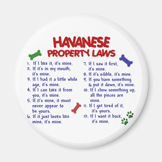 HAVANESE Property Laws 2 Magnet (Front)