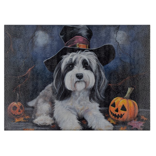Havanese Pumpkins Halloween Scary Cutting Board (Front)