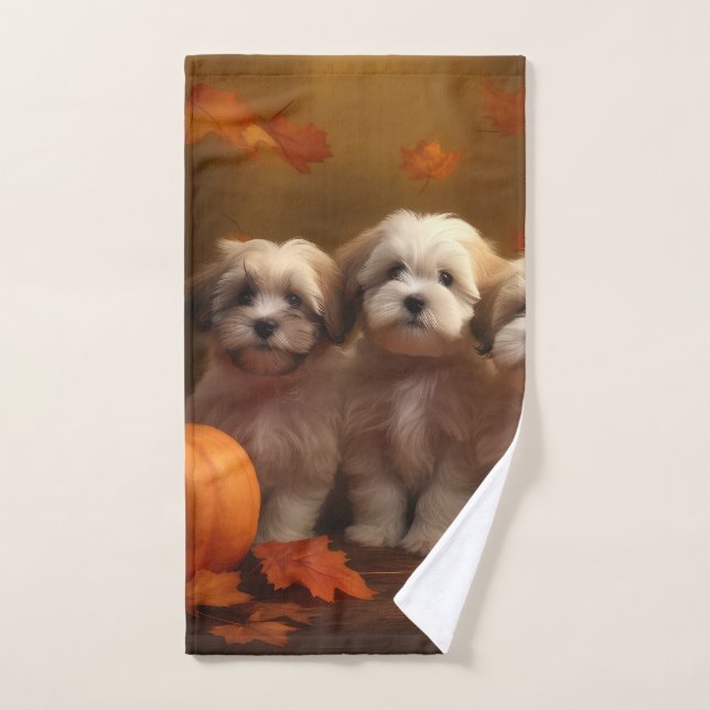 Havanese Puppy Autumn Delight Pumpkin Bath Towel Set (Hand Towel)