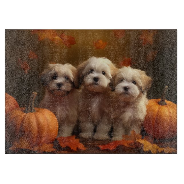 Havanese Puppy Autumn Delight Pumpkin Cutting Board (Front)