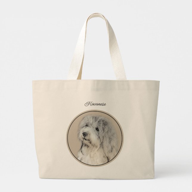 Havanese Puppy, havanese, Cuban Bichon, Bichon Hav Large Tote Bag (Back)