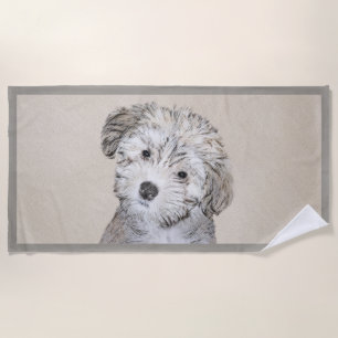 Havanese Puppy Painting - Cute Original Dog Art Beach Towel