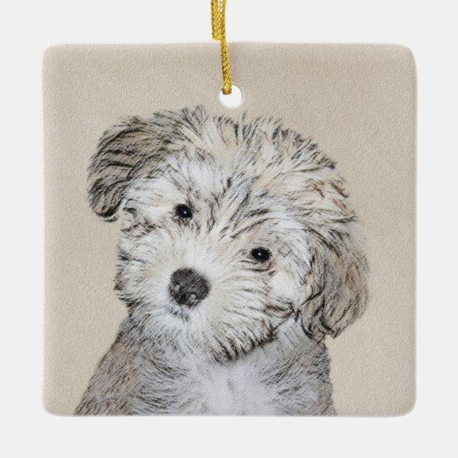 Havanese Puppy Painting - Cute Original Dog Art Ceramic Ornament (Front)