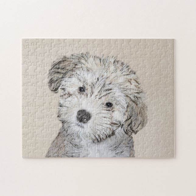 Havanese Puppy Painting - Cute Original Dog Art Jigsaw Puzzle (Horizontal)