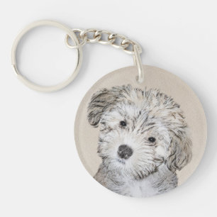 Havanese Puppy Painting - Cute Original Dog Art Key Ring