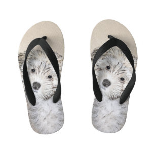 Havanese Puppy Painting - Cute Original Dog Art Kid's Jandals