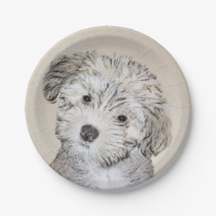 Havanese Puppy Painting - Cute Original Dog Art Paper Plate