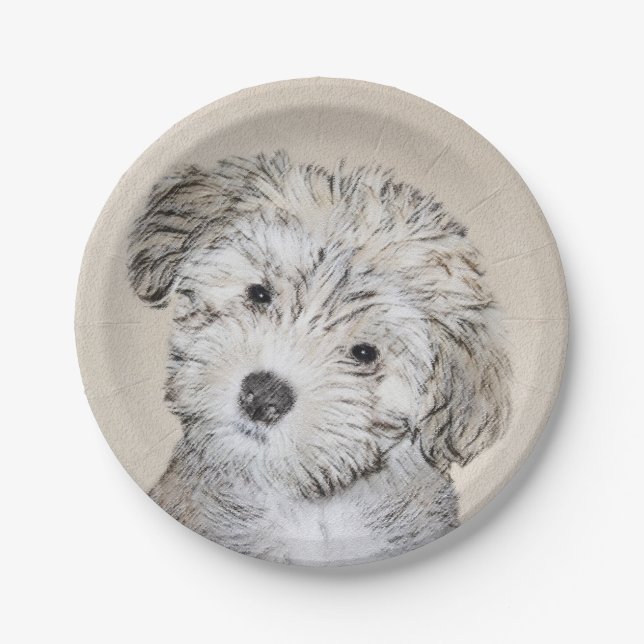 Havanese Puppy Painting - Cute Original Dog Art Paper Plate (Front)