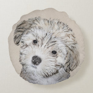 Havanese Puppy Painting - Cute Original Dog Art Round Cushion