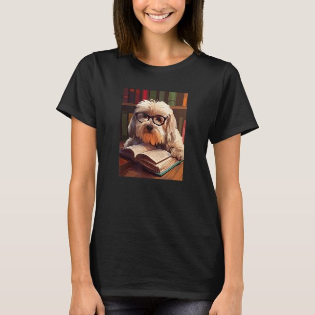 Havanese Reading Funny Dog Book Lover T-Shirt (Front)
