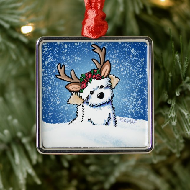 Havanese Reindeer Metal Ornament (Tree)