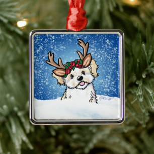Havanese Reindeer Metal Ornament