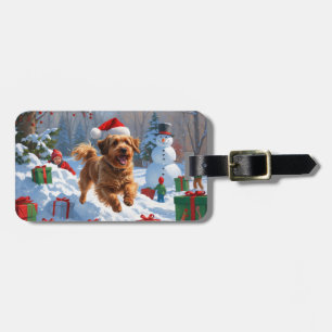 Havanese Running in Snow with Christmas Hat Luggage Tag