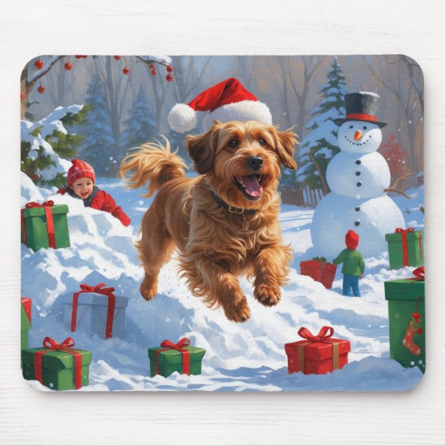 Havanese Running in Snow with Christmas Hat Mouse Pad (Front)